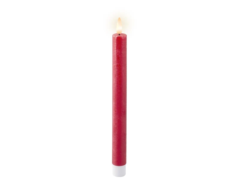 Candela con stoppino e led d.2,2x24,5cm a batteria rossa