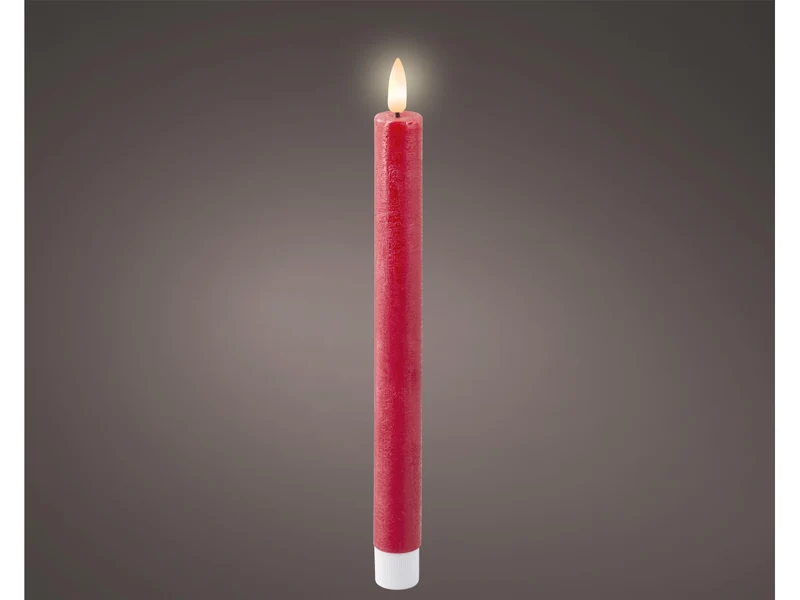 Candela con stoppino e led d.2,2x24,5cm a batteria rossa