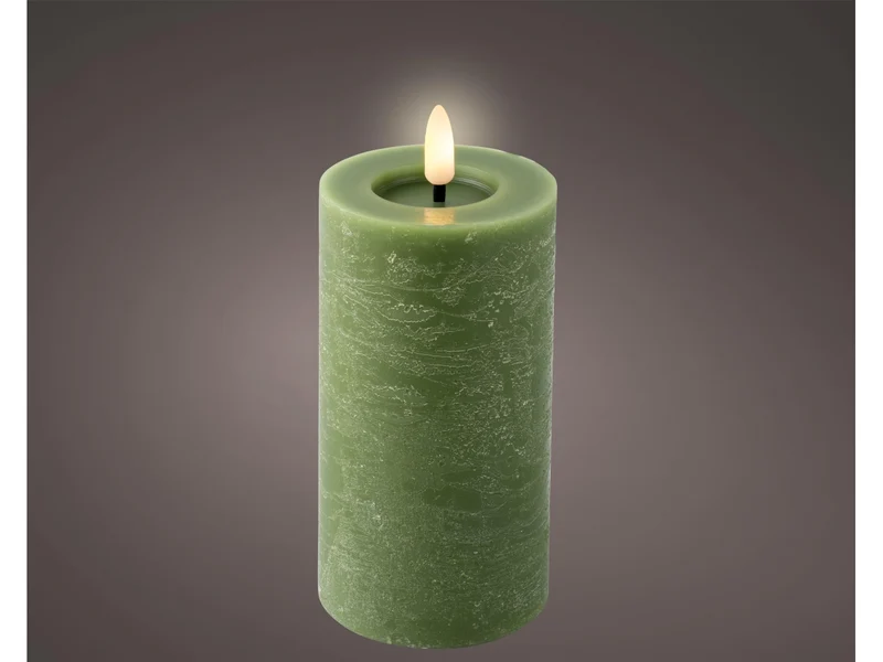 Candela con stoppino e led d.7x15cm a batteria verde