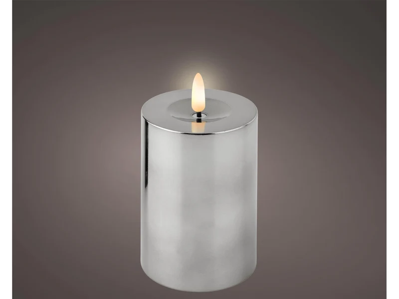 Candela con stoppino e led d.7x12,5cm a batteria argento