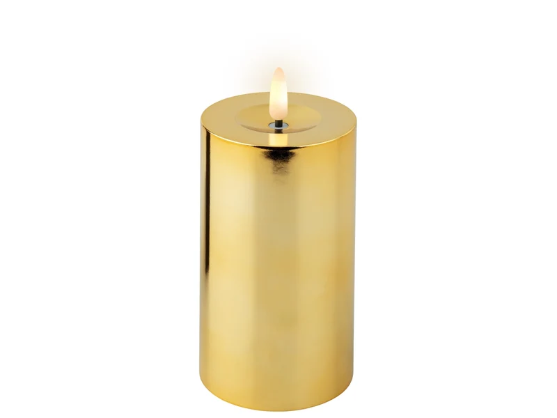 Candela con stoppino e led d.7x15cm a batteria oro