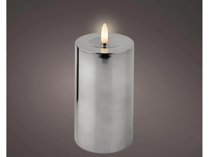 Candela con stoppino e led d.7x15cm a batteria argento