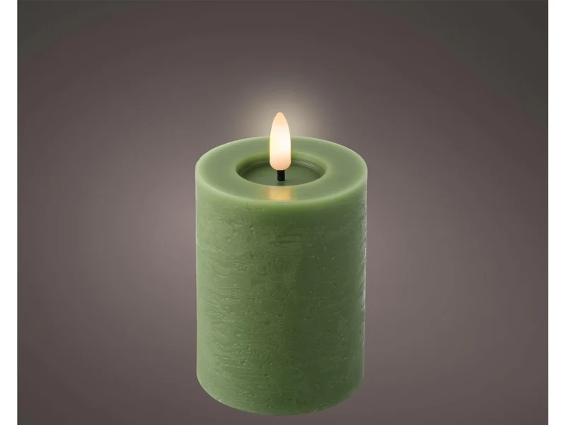 Candela led cilindrica verde con effetto fiamma d.7x11 cm - Decoris
