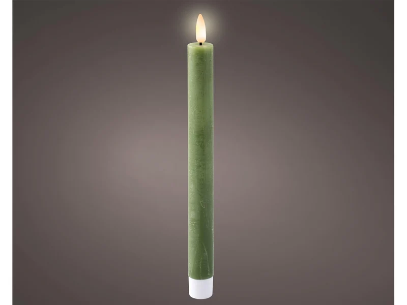 Candela con stoppino e led d.2,2x24,5cm a batteria verde
