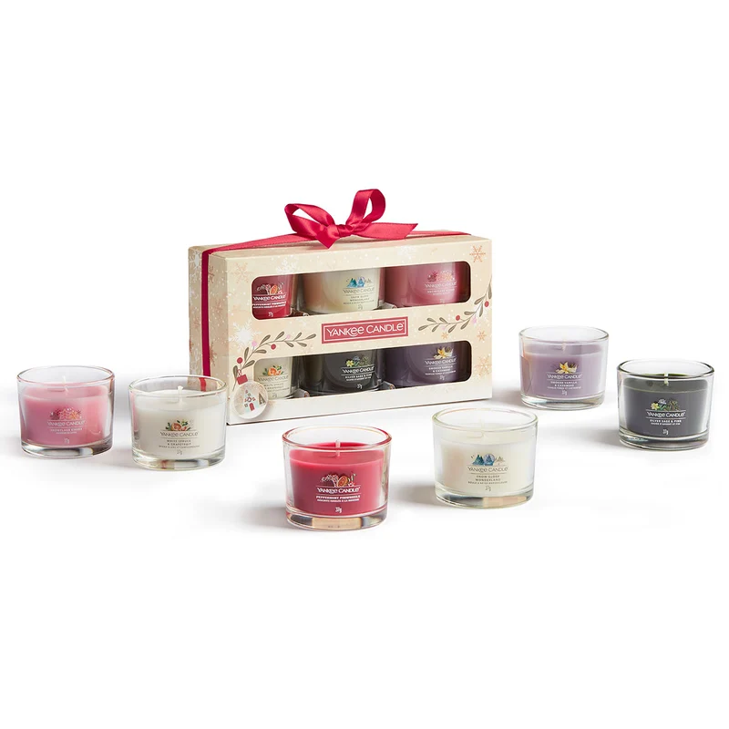 CONFEZIONE REGALO CON 6 CANDELE VOTIVE IN VETRO