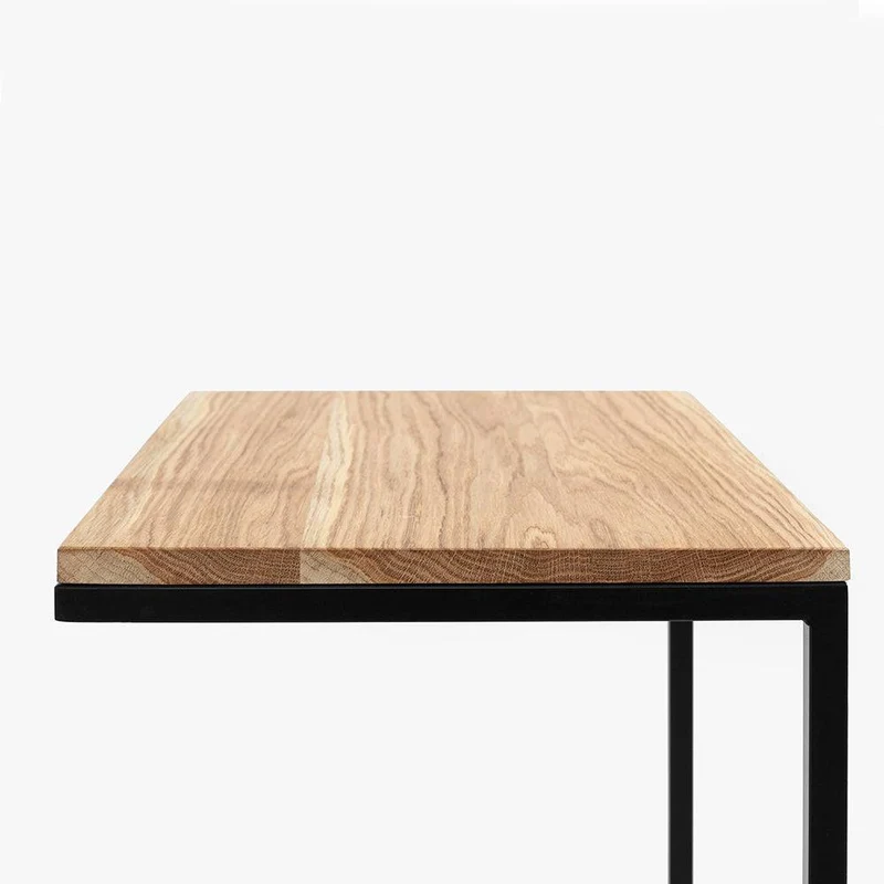 Tavolino da Caffè LUPE 60 Legno Massello, Rovere, Nero
