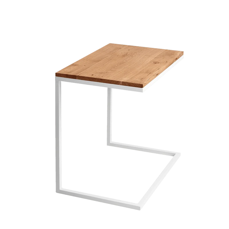 Tavolino da Caffè LUPE 60 Legno Massello, Rovere, Bianco