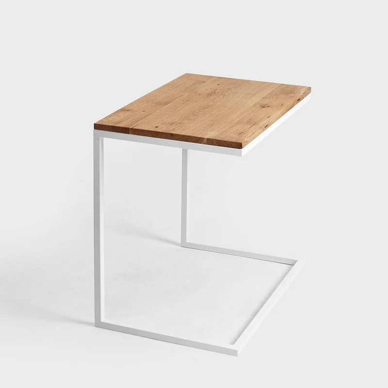 Tavolino da Caffè LUPE 60 Legno Massello, Rovere, Bianco