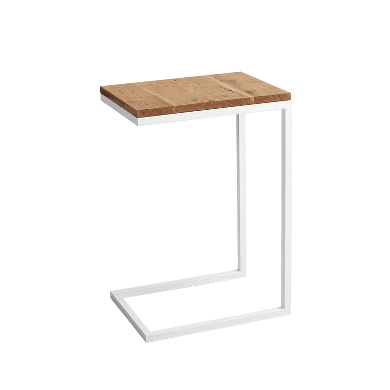 Tavolino Laterale LUPE 30, Impiallacciatura di Rovere, Bianco