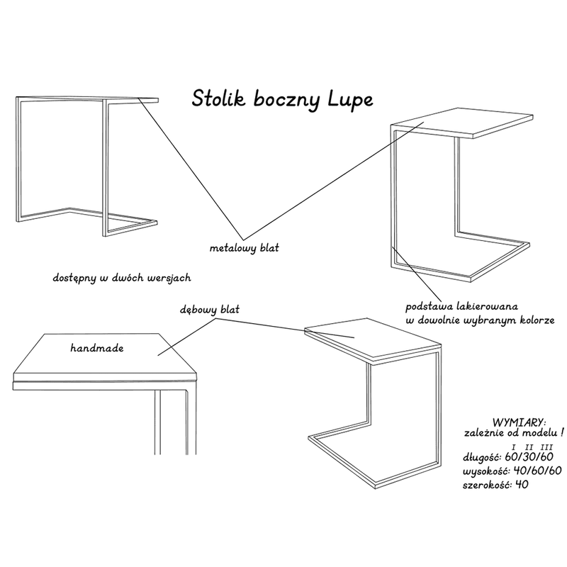 Tavolino laterale LUPE Metal 30, Nero