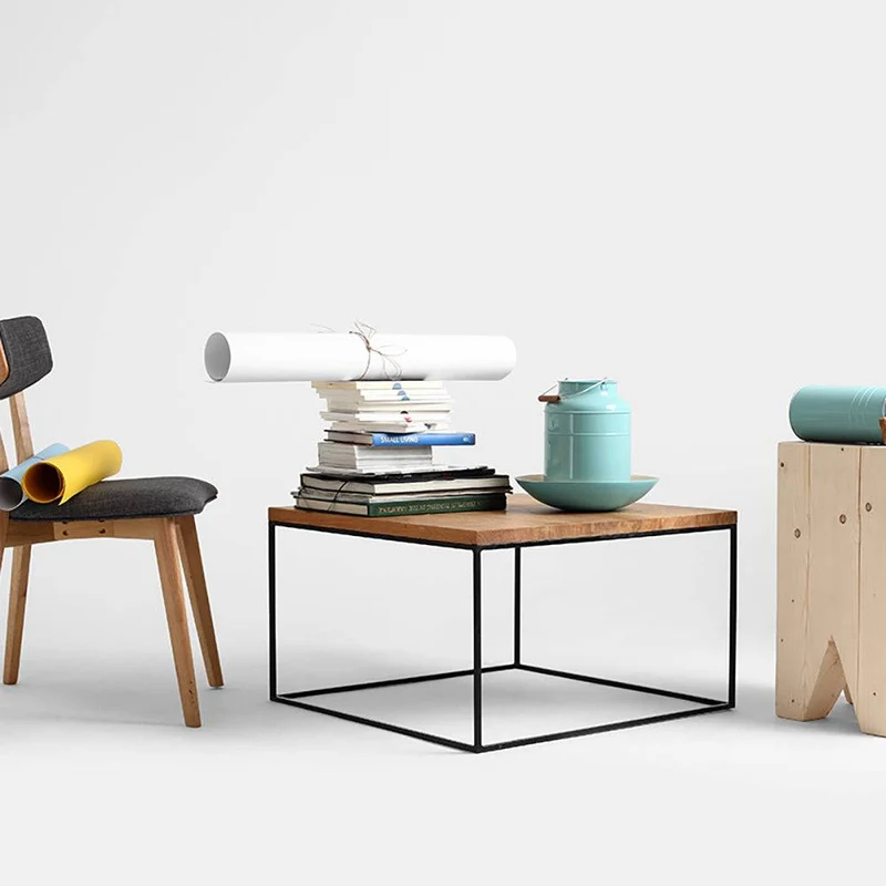 Tavolino TENSIO WOOD 80, impiallacciatura rovere, nero