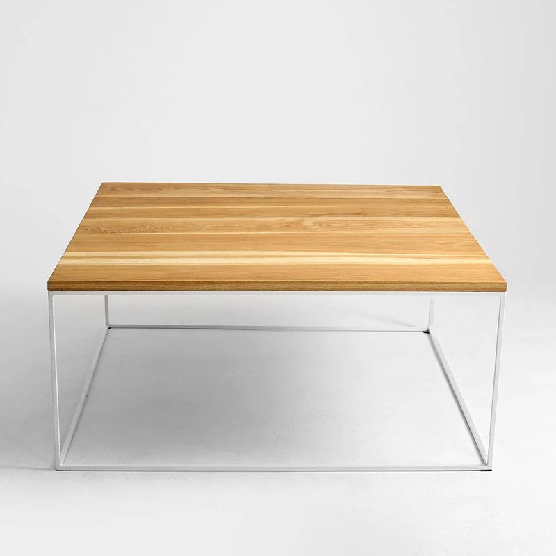 Tavolino Caffè TENSIO WOOD 100x100, impiallacciatura quercia, bianco