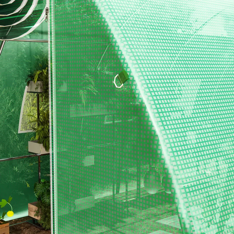 Telo per Serra 4x3x2 m con 8 Finestre Porta Avvolgibile e Bordi Interrati in PE Verde