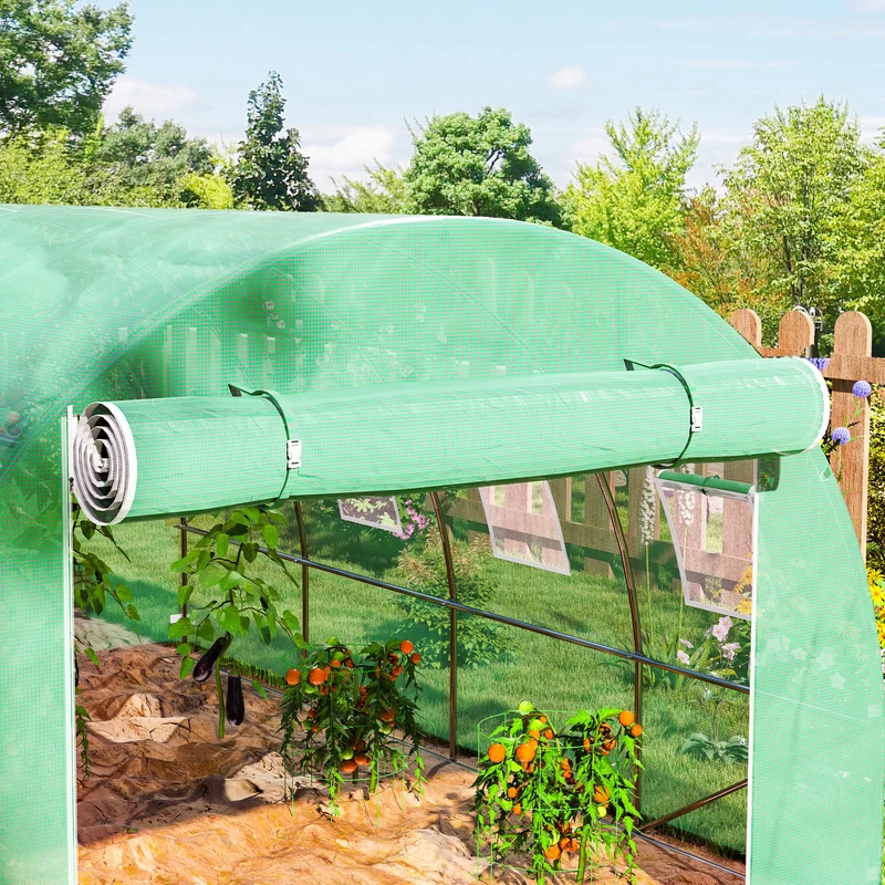 Telo per Serra 4x3x2 m con 8 Finestre Porta Avvolgibile e Bordi Interrati in PE Verde