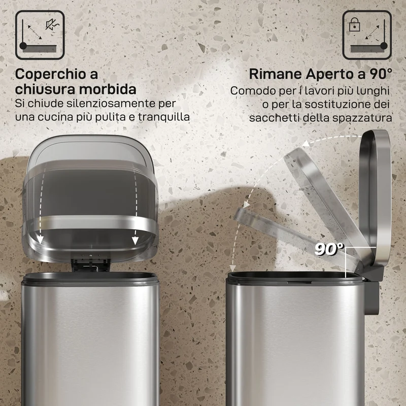 Pattumiera a Pedale 29x36x59,5 cm da 30L con Secchio Rimovibile in Metallo e PP Argento