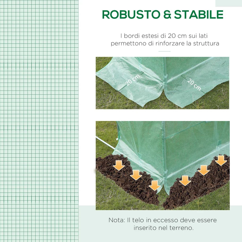 Telo per Serra 3x3x2 m con 6 Finestre Porta Avvolgibile e Bordi Interrati in PE Verde