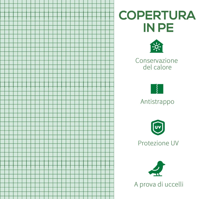 Telo per Serra 3x3x2 m con 6 Finestre Porta Avvolgibile e Bordi Interrati in PE Verde