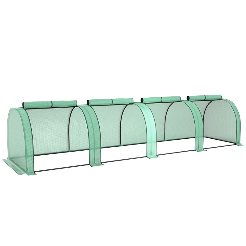 Serra a Tunnel 395x100x80 cm con 4 Porte in Acciaio e Plastica Impermeabile Anti UV Verde
