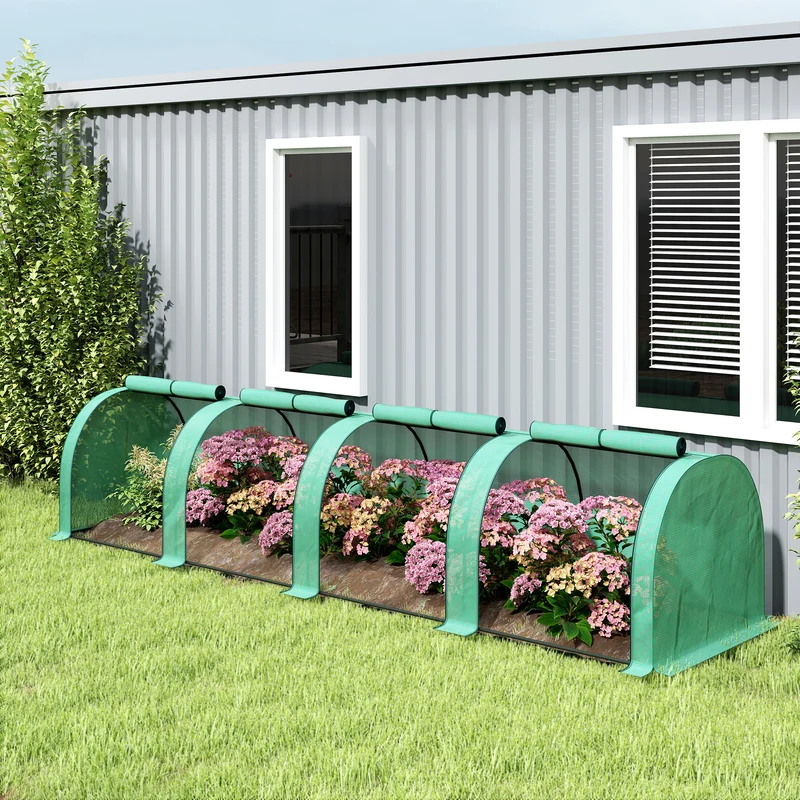 Serra a Tunnel 395x100x80 cm con 4 Porte in Acciaio e Plastica Impermeabile Anti UV Verde