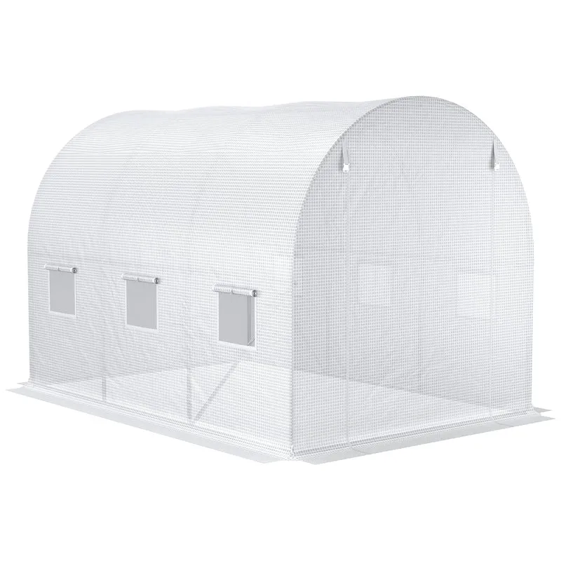 Telo per Serra 3x2x2 m con 6 Finestre Porta Avvolgibile e Bordi Interrati in PE Bianco