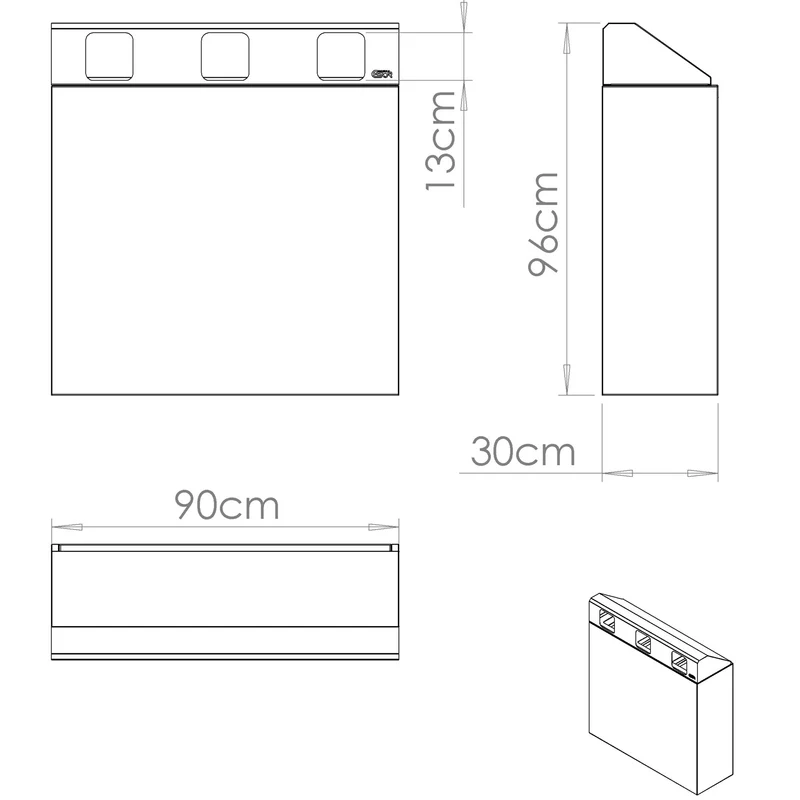 Pattumiera per Raccolta Differenziata 3 Scomparti 180 L 90x30x96 cm in Acciaio Verniciato Bianco