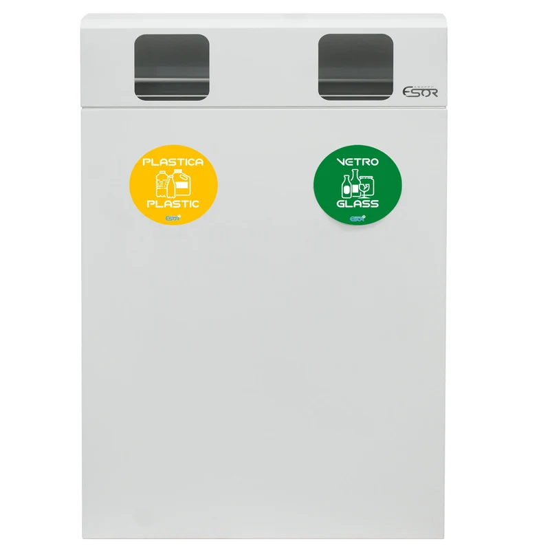 Pattumiera per Raccolta Differenziata 2 Scomparti 120 L 60x30x96 cm in Acciaio Verniciato Bianco