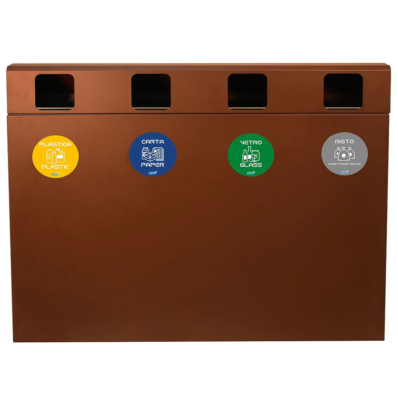 Mobile per Raccolta Differenziata 4 Scomparti 240 L 120x30x96 cm in Acciaio Verniciato Corten