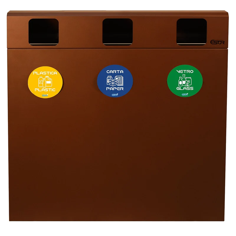 Mobile per Raccolta Differenziata 3 Scomparti 180 L 90x30x96 cm in Acciaio Verniciato Corten