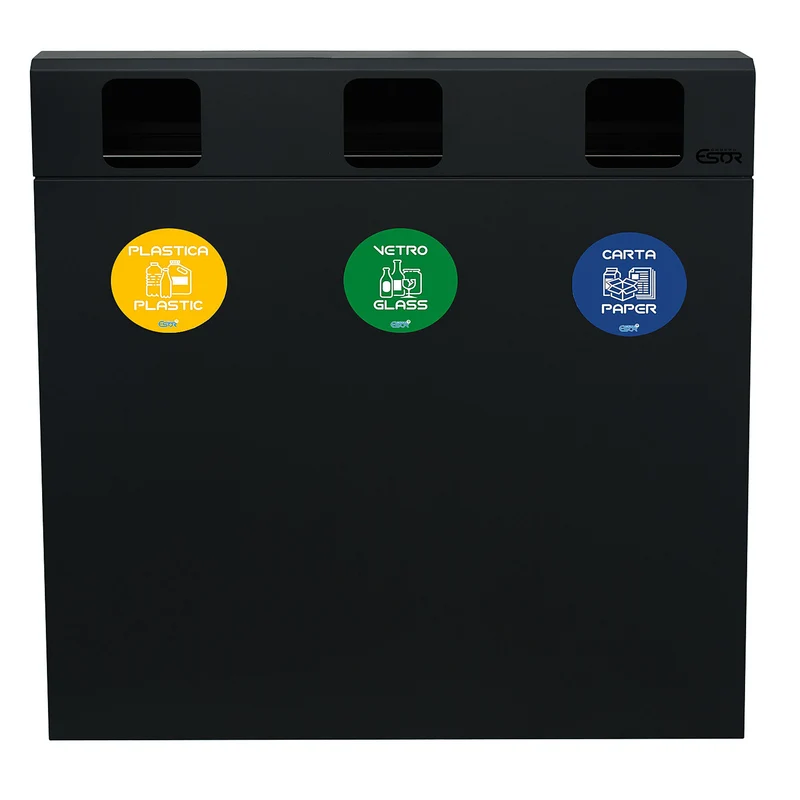 Pattumiera per Raccolta Differenziata 3 Scomparti 180 L 90x30x96 cm in Acciaio Verniciato Antracite