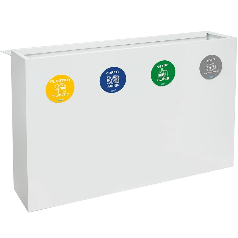 Pattumiera per Raccolta Differenziata 4 Scomparti 240 L 120x30x80 cm in Acciaio Verniciato Bianco