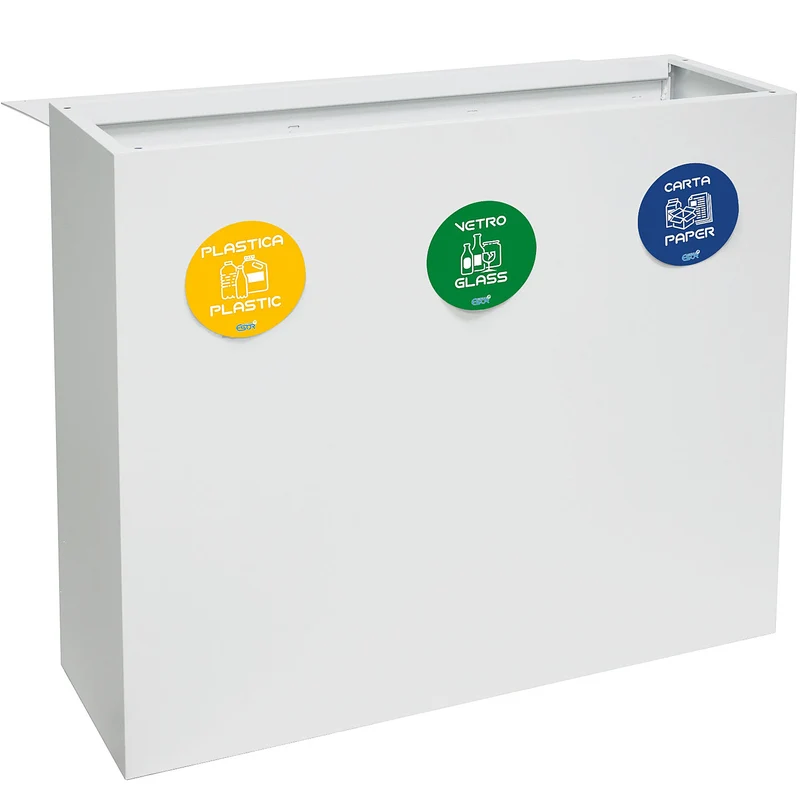 Pattumiera per Raccolta Differenziata 3 Scomparti 180 L 90x30x80 cm in Acciaio Verniciato Bianco