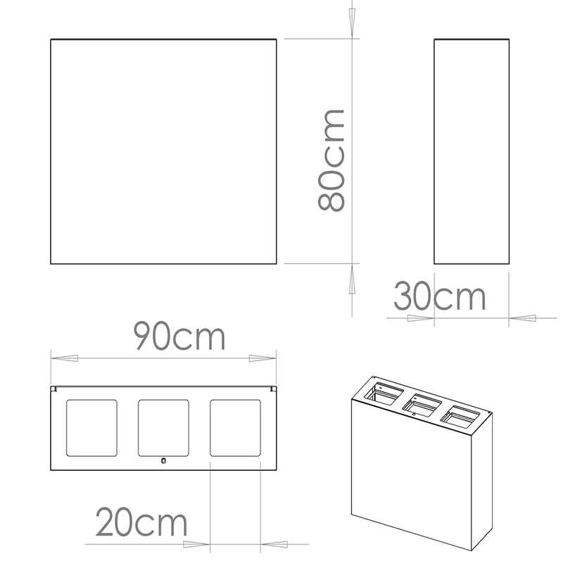 Pattumiera per Raccolta Differenziata 3 Scomparti 180 L 90x30x80 cm in Acciaio Verniciato Bianco