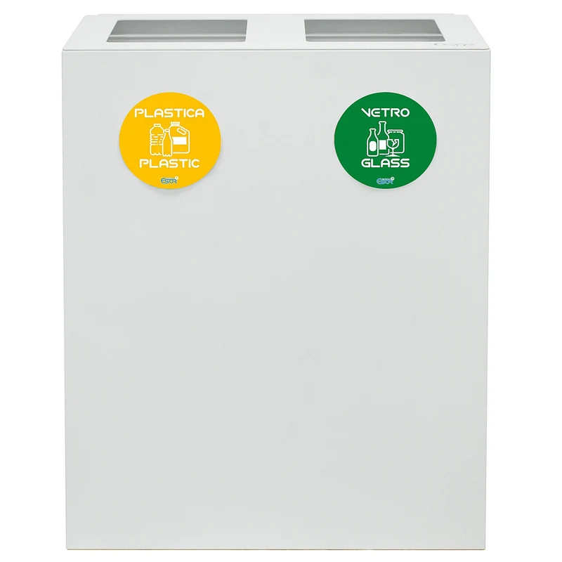 Pattumiera per Raccolta Differenziata 2 Scomparti 120 L 60x30x80 cm in Acciaio Verniciato Bianco