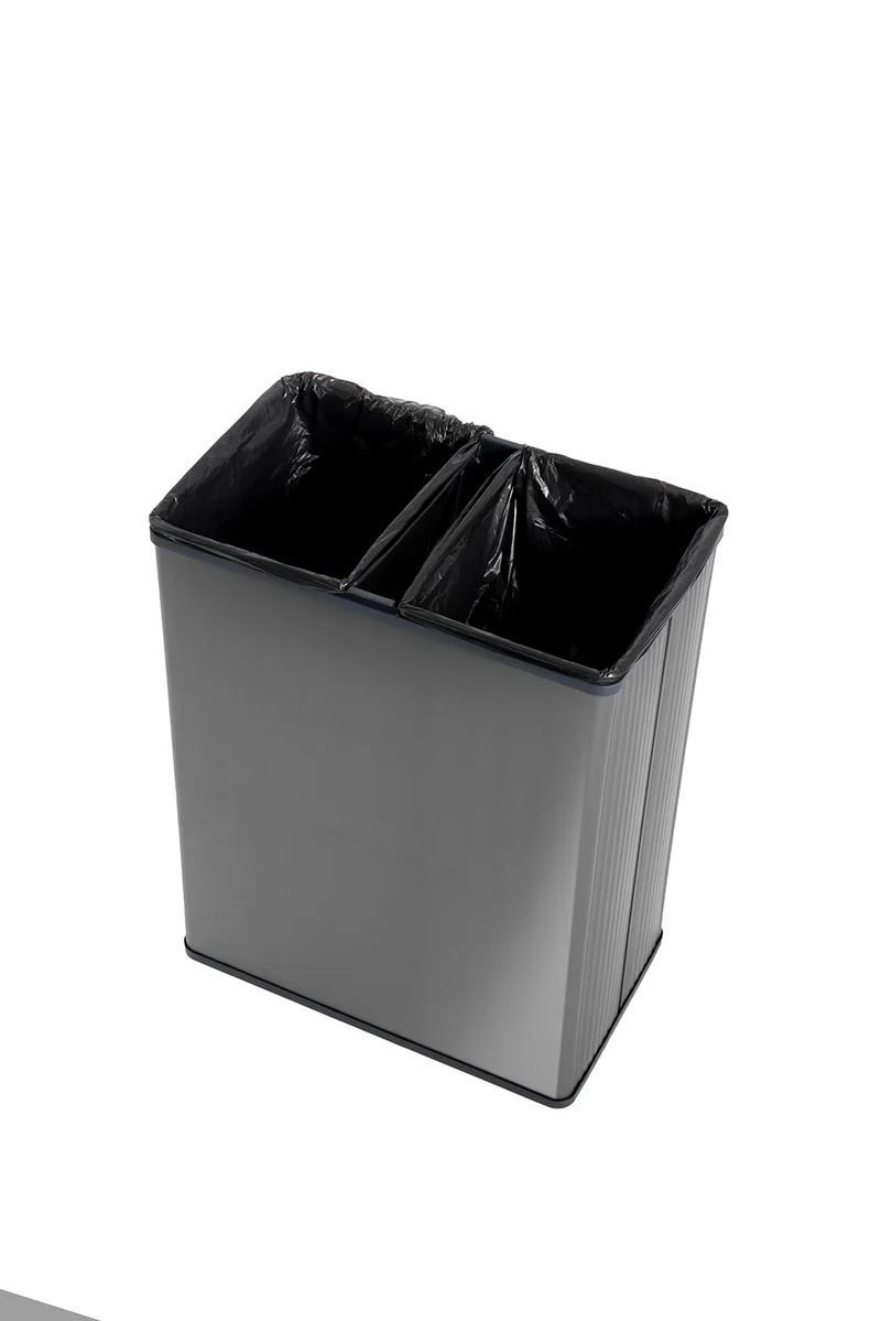 Pattumiera Alta 54L Interno Esterno Keter Verto Recycle 43,5x26,5x68,7 cm con Bordo Copri Sacco in Plastica Grigio Perla