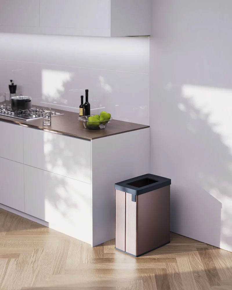 Pattumiera Alta 54L Interno Esterno Keter Verto Recycle 43,5x26,5x68,7 cm con Bordo Copri Sacco in Plastica Rosa Perla