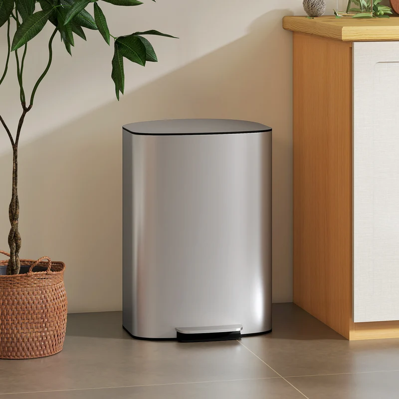 Pattumiera a Pedale da 50L con Coperchio Ammortizzato e Secchio Rimovibile in Acciaio Inox Grigio