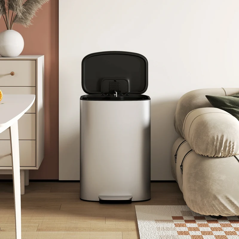 Pattumiera a Pedale da 50L con Coperchio Ammortizzato e Secchio Rimovibile in Acciaio Inox Grigio