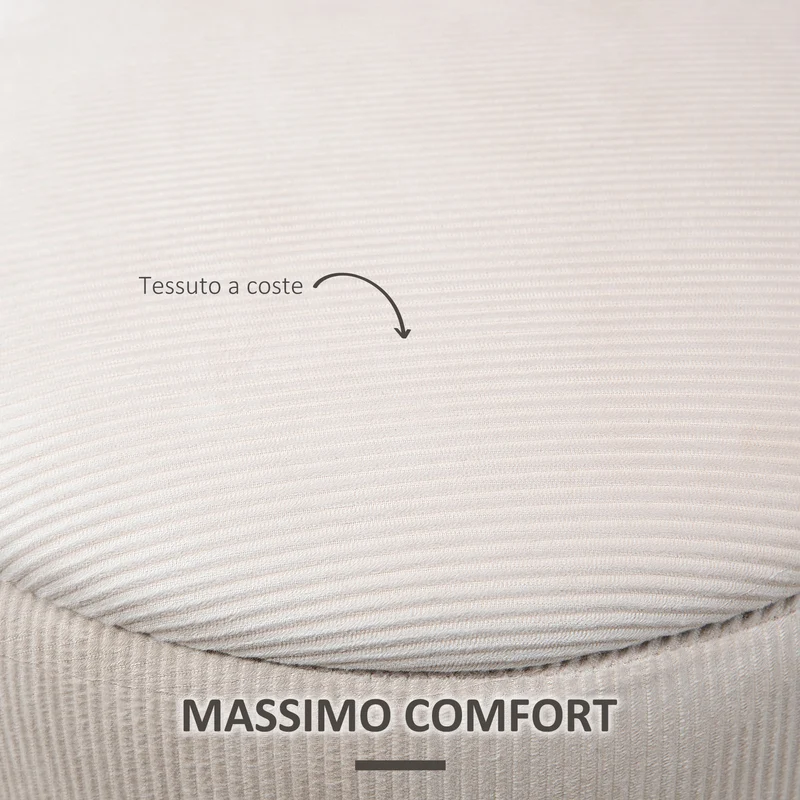 Set di 2 Pouf Contenitore Salvaspazio Rotondi e Imbottiti in Velluto a Coste Bianco