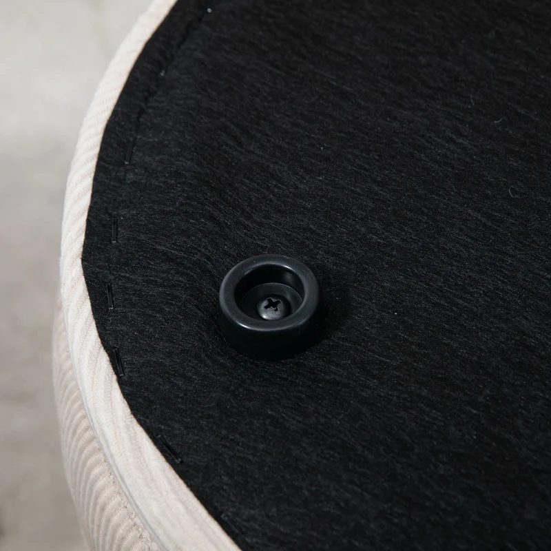 Set di 2 Pouf Contenitore Salvaspazio Rotondi e Imbottiti in Velluto a Coste Bianco