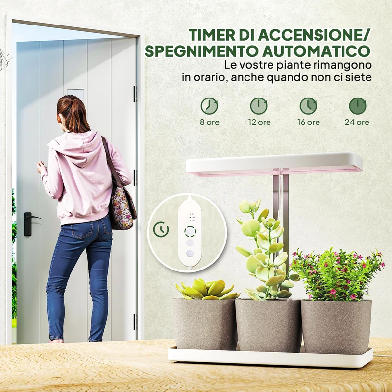 Lampade per Pianta 42 Luci LED con 3 Vasi Timer e Illuminazione Regolabile Bianco
