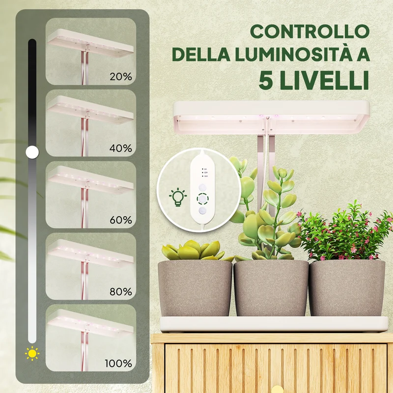 Lampade per Pianta 42 Luci LED con 3 Vasi Timer e Illuminazione Regolabile Bianco
