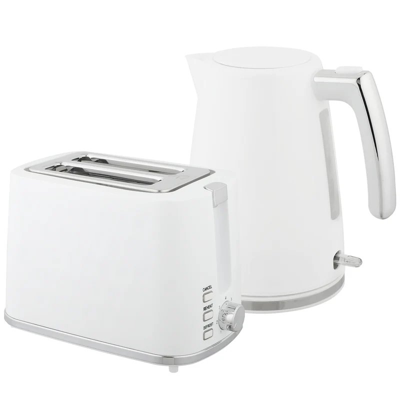 Set Bollitore Elettrico 2200W da 1,7L e Tostapane Doppio con 7 Livelli di Doratura Bianco