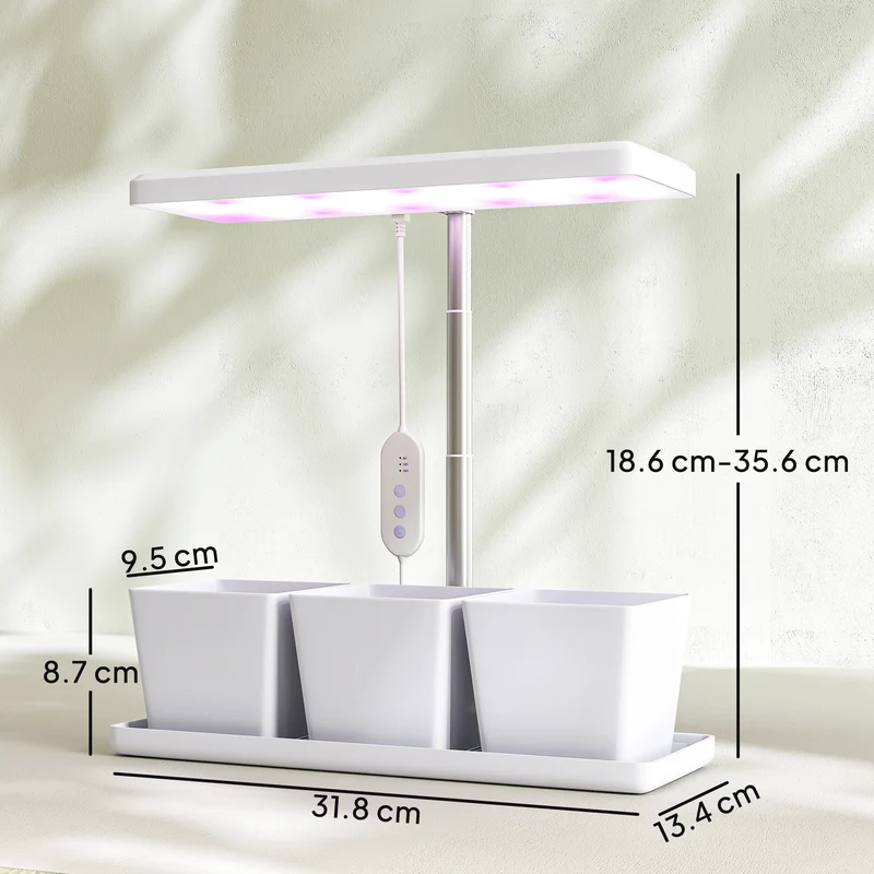 Lampada per Piante da Interno con 3 Vasi Autoirriganti Timer e 5 Livelli Bianco