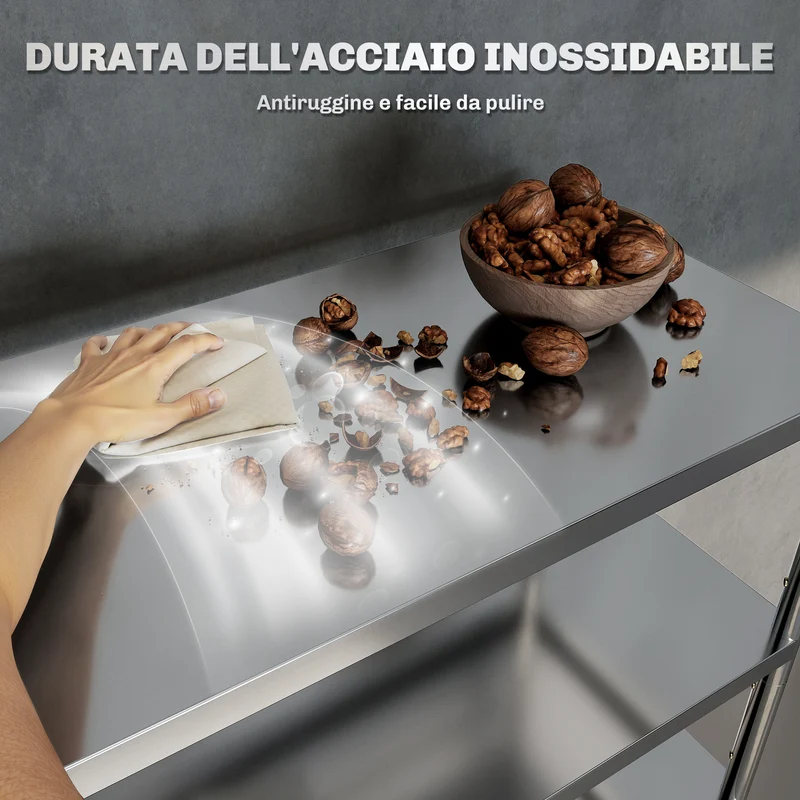 Scaffale da Cucina a 5 Livelli Regolabili 91x40x139 cm in Acciaio Inox Argento