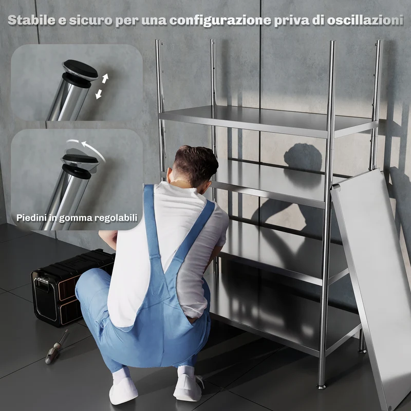 Scaffale da Cucina a 5 Livelli Regolabili 91x40x139 cm in Acciaio Inox Argento