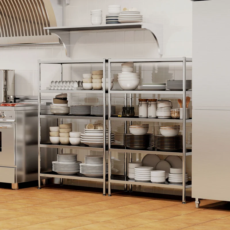 Scaffale da Cucina a 5 Livelli Regolabili 91x40x139 cm in Acciaio Inox Argento