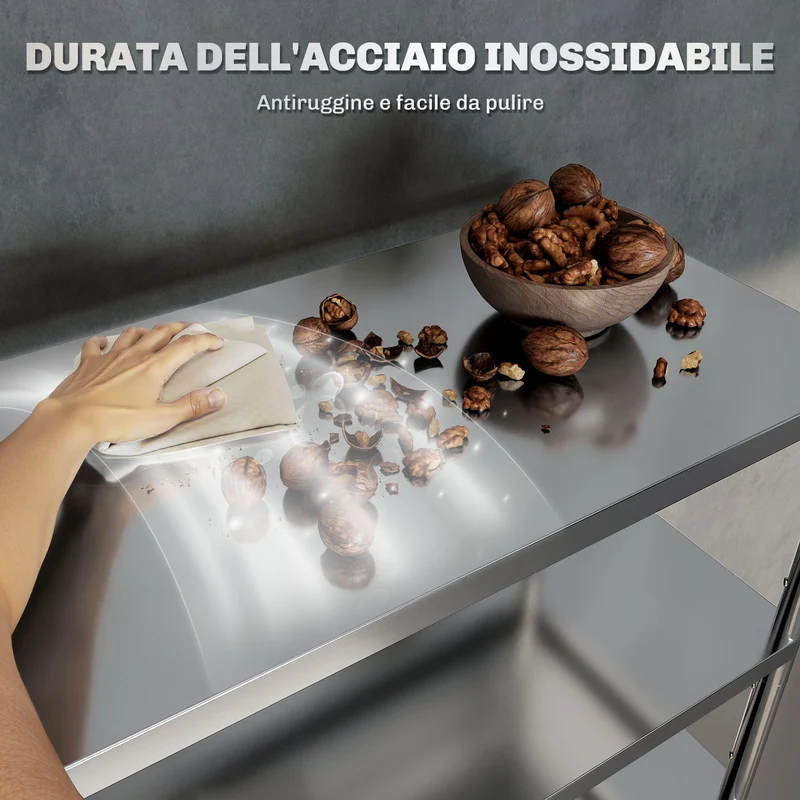 Scaffale da Cucina a 4 Livelli Regolabili 91x40x108 cm in Acciaio Inox Argento