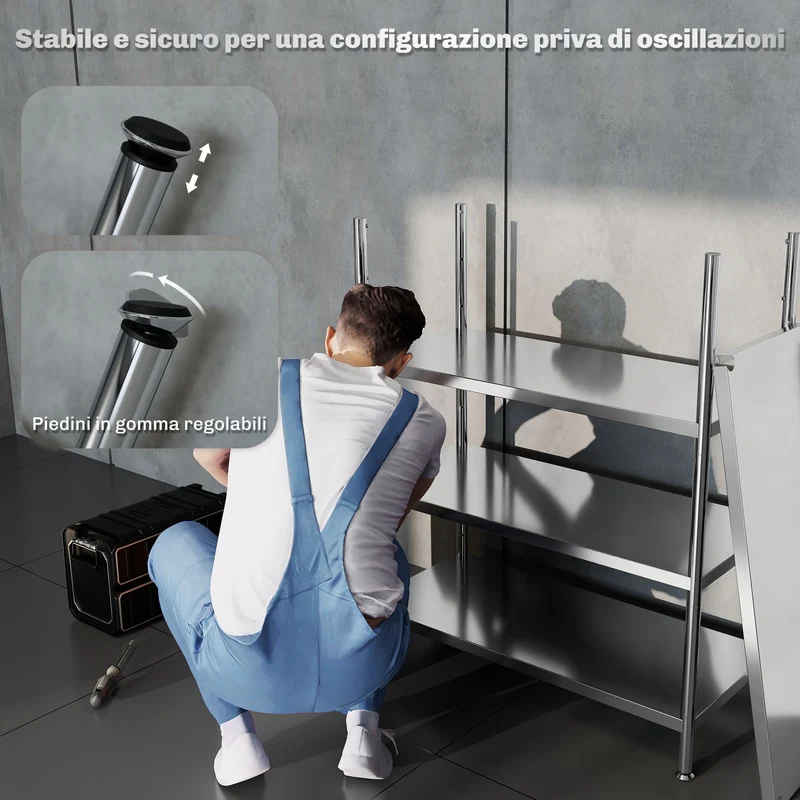 Scaffale da Cucina a 4 Livelli Regolabili 91x40x108 cm in Acciaio Inox Argento