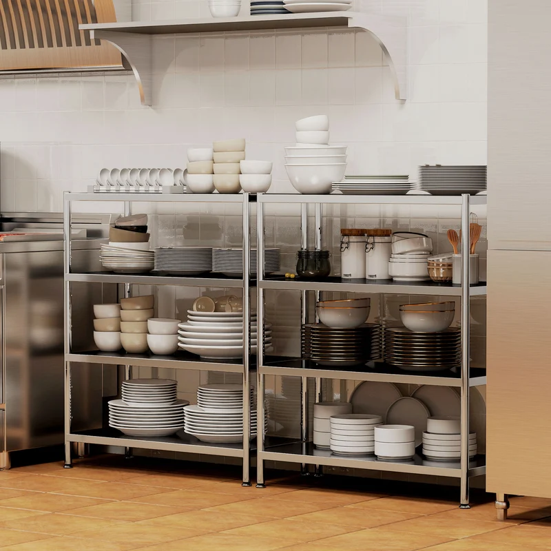 Scaffale da Cucina a 4 Livelli Regolabili 91x40x108 cm in Acciaio Inox Argento