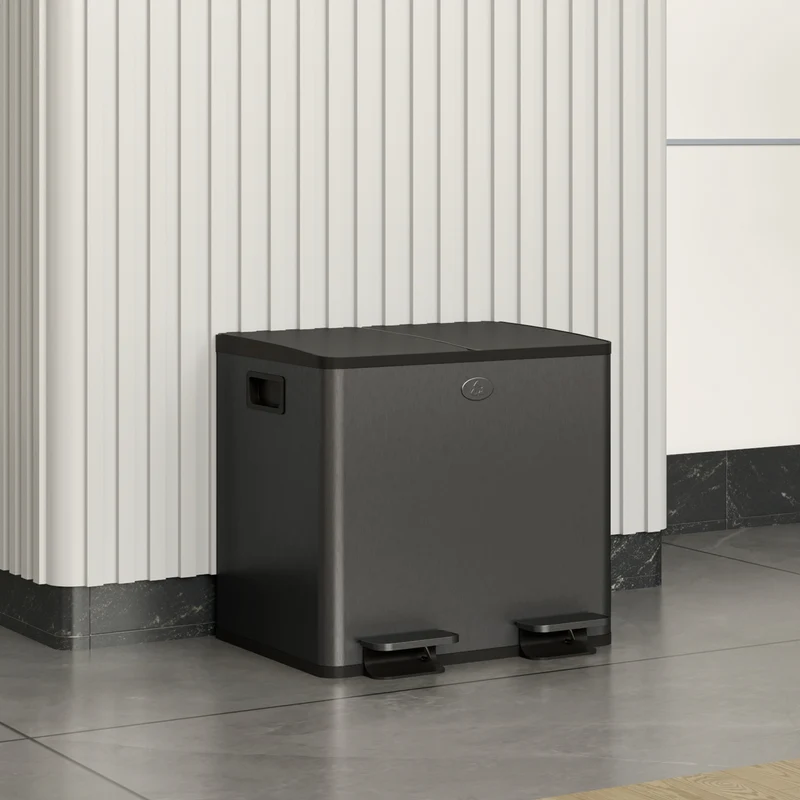 Pattumiera a 2 Sezioni da 15L 41,7x36,6x43,2 cm a Pedale con Chiusura Silenziosa in Acciaio Inox Argento